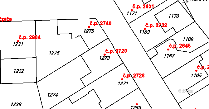 Kladno 2720 na parcele st. 1273 v KÚ Kladno, Katastrální mapa