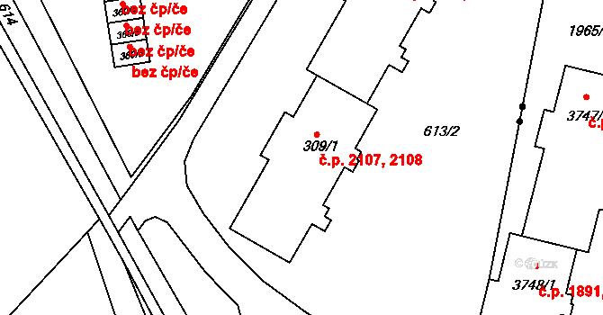 Šumperk 2107,2108 na parcele st. 309/1 v KÚ Dolní Temenice, Katastrální mapa