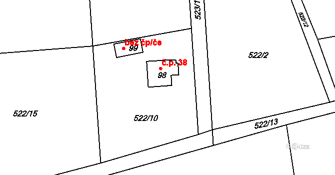 Křešice 38, Olbramovice na parcele st. 98 v KÚ Křešice u Olbramovic, Katastrální mapa
