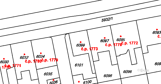 Kročehlavy 1773, Kladno na parcele st. 6099 v KÚ Kročehlavy, Katastrální mapa