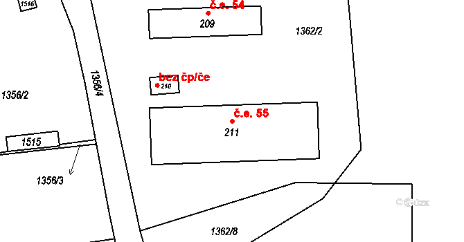 Zdebuzeves 55, Divišov na parcele st. 211 v KÚ Zdebuzeves, Katastrální mapa