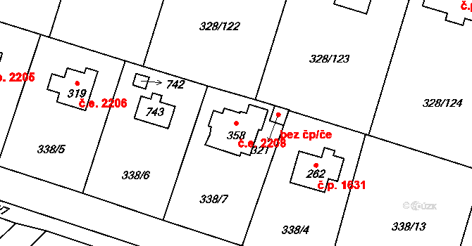 Struhařov 2208, Kamenice na parcele st. 358 v KÚ Štiřín, Katastrální mapa