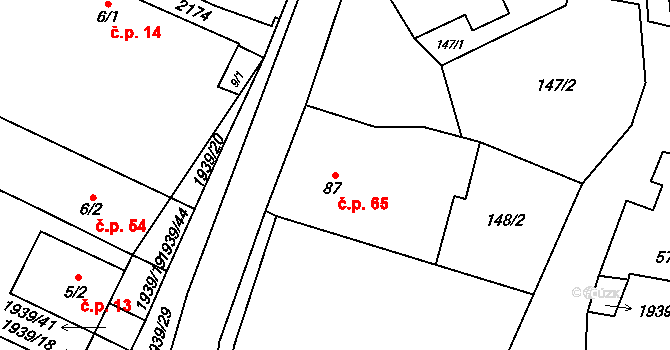Břilice 65, Třeboň na parcele st. 87 v KÚ Břilice, Katastrální mapa