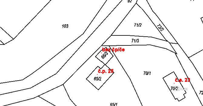 Homole u Panny 146062132 na parcele st. 65/3 v KÚ Babiny II, Katastrální mapa