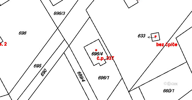 Lochovice 337 na parcele st. 696/4 v KÚ Lochovice, Katastrální mapa