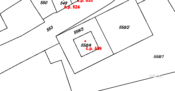 Bolelouc 559, Dub nad Moravou na parcele st. 558/4 v KÚ Dub nad Moravou, Katastrální mapa