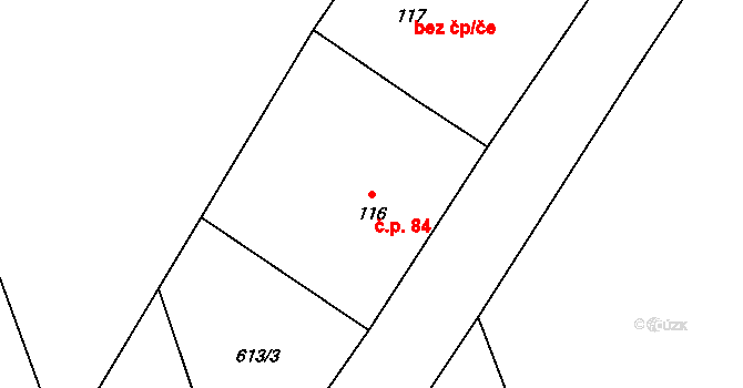 Břevenec 84, Šumvald na parcele st. 116/1 v KÚ Břevenec, Katastrální mapa
