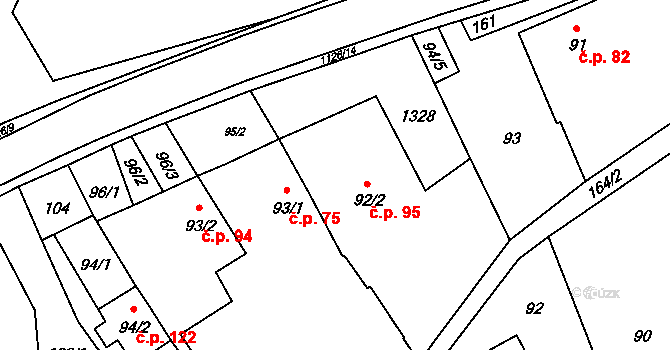 Pňovice 95 na parcele st. 92/2 v KÚ Pňovice, Katastrální mapa