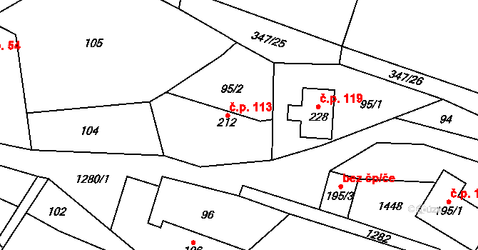 Vojice 113, Podhorní Újezd a Vojice na parcele st. 212 v KÚ Vojice, Katastrální mapa