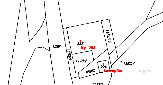 Železnice 294 na parcele st. 338 v KÚ Železnice, Katastrální mapa