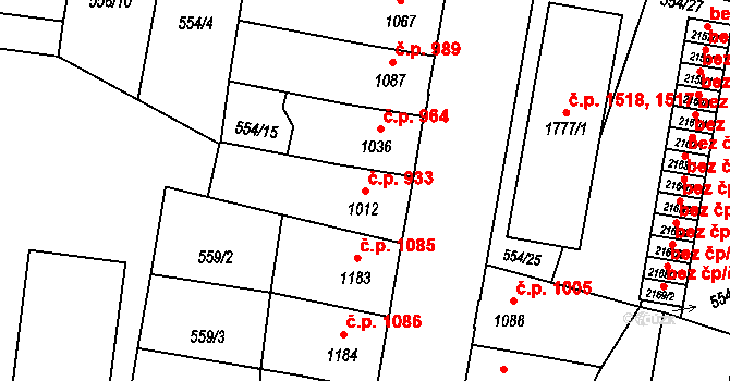 Hořice 933 na parcele st. 1012 v KÚ Hořice v Podkrkonoší, Katastrální mapa