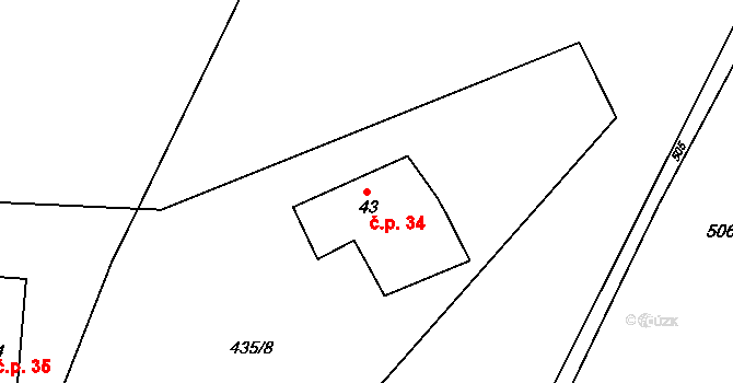 Lačnov 34, Korouhev na parcele st. 43 v KÚ Lačnov u Korouhve, Katastrální mapa