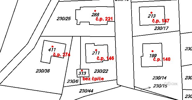 Kluk 146, Poděbrady na parcele st. 211 v KÚ Kluk, Katastrální mapa