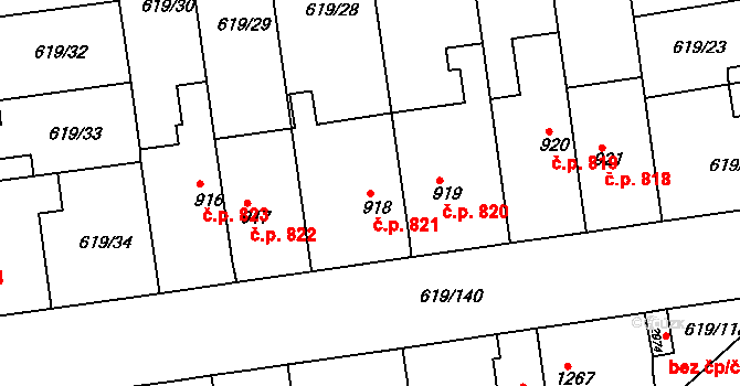 Lysá nad Labem 821 na parcele st. 918 v KÚ Lysá nad Labem, Katastrální mapa