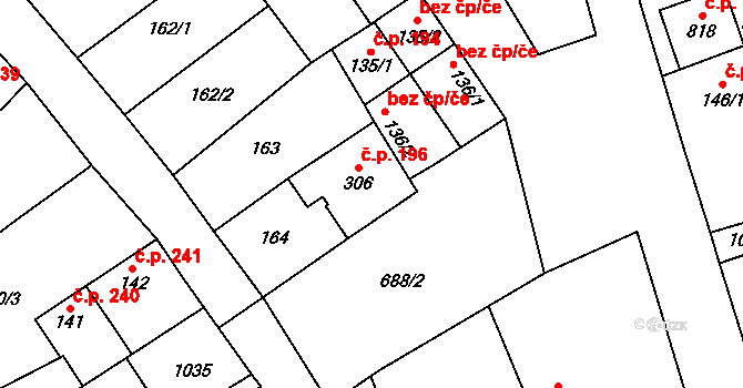 Hrotovice 196 na parcele st. 306 v KÚ Hrotovice, Katastrální mapa