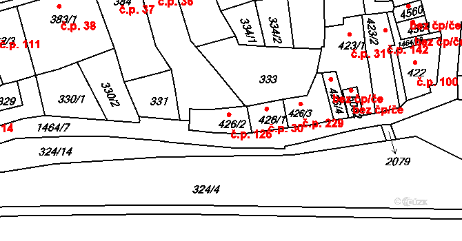 Stařečka 126, Třebíč na parcele st. 426/2 v KÚ Třebíč, Katastrální mapa