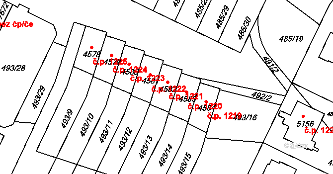 Horka-Domky 1221, Třebíč na parcele st. 4582 v KÚ Třebíč, Katastrální mapa