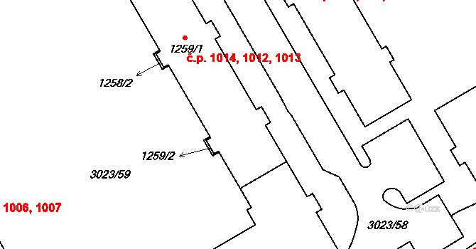 Mařatice 1012,1013,1014, Uherské Hradiště na parcele st. 1259/1 v KÚ Mařatice, Katastrální mapa