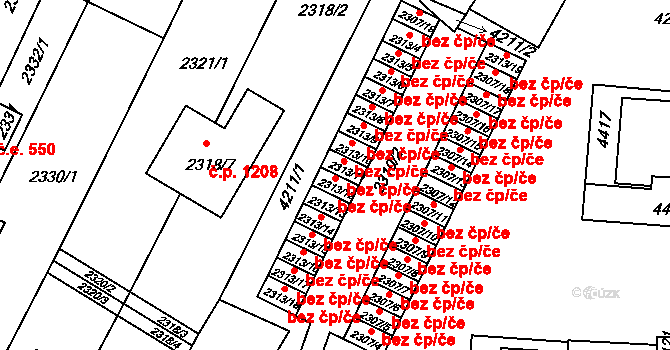 Komín 1019, Brno na parcele st. 2313/12 v KÚ Komín, Katastrální mapa