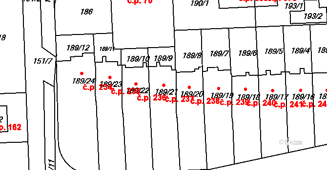 Klokoty 237, Tábor na parcele st. 189/21 v KÚ Klokoty, Katastrální mapa