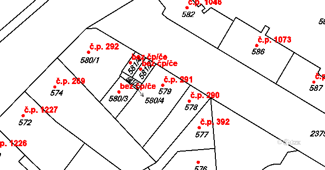 Trnovany 291, Teplice na parcele st. 579 v KÚ Teplice-Trnovany, Katastrální mapa