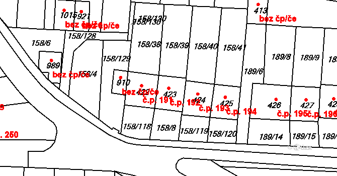 Háje 192, Cheb na parcele st. 423 v KÚ Háje u Chebu, Katastrální mapa