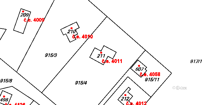 Černé Voděrady 4011 na parcele st. 211 v KÚ Černé Voděrady, Katastrální mapa