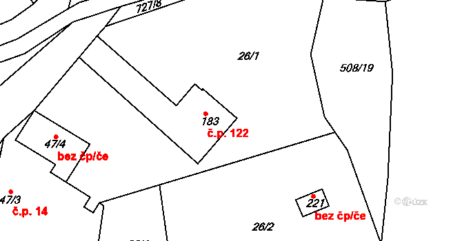 Libenice 122 na parcele st. 183 v KÚ Libenice, Katastrální mapa