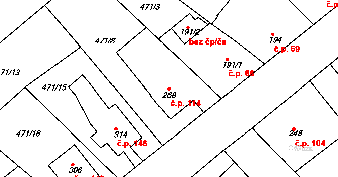 Čachovice 114 na parcele st. 268 v KÚ Čachovice, Katastrální mapa