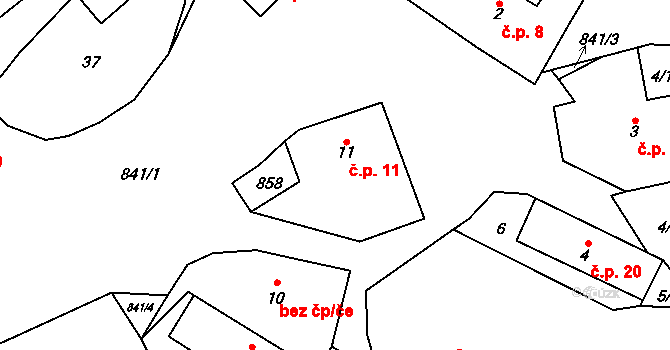 Skránčice 11, Zavlekov na parcele st. 11 v KÚ Skránčice, Katastrální mapa
