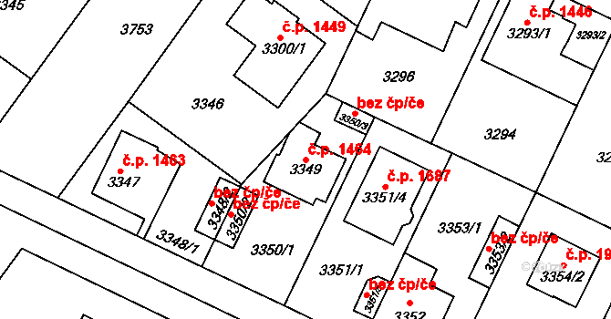 Horní Počernice 1464, Praha na parcele st. 3349 v KÚ Horní Počernice, Katastrální mapa