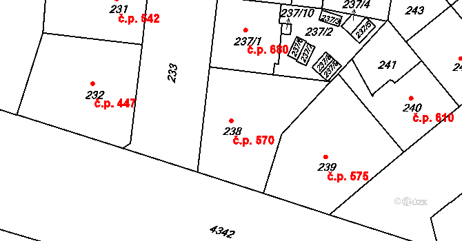 Žižkov 570, Praha na parcele st. 238 v KÚ Žižkov, Katastrální mapa