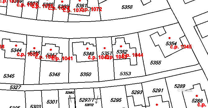 Záběhlice 1043, Praha na parcele st. 5351 v KÚ Záběhlice, Katastrální mapa