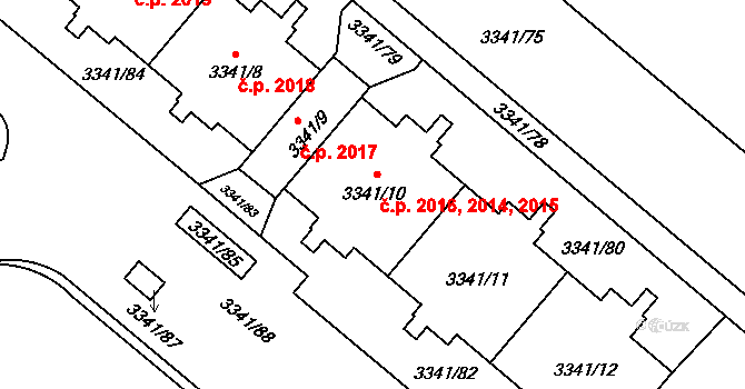Chodov 2014,2015,2016, Praha na parcele st. 3341/10 v KÚ Chodov, Katastrální mapa