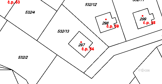 Tihava 64, Kotopeky na parcele st. 297 v KÚ Kotopeky, Katastrální mapa