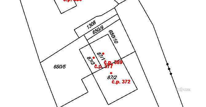 Pilníkov 359 na parcele st. 87/1 v KÚ Pilníkov III, Katastrální mapa