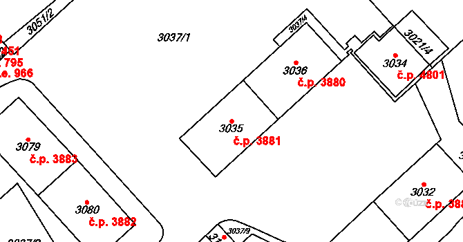 Chomutov 3881 na parcele st. 3035 v KÚ Chomutov I, Katastrální mapa