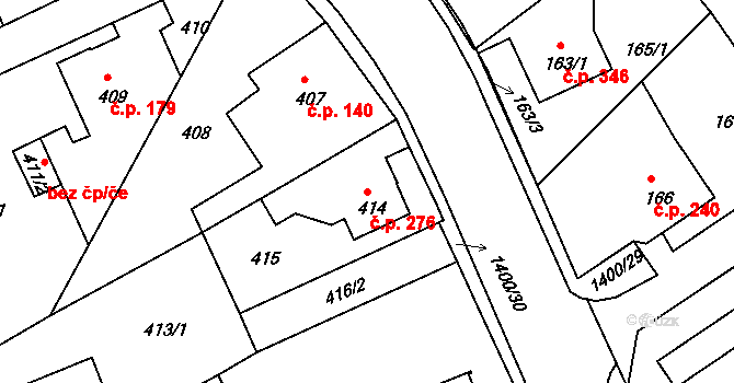 Liberec XI-Růžodol I 276, Liberec na parcele st. 414 v KÚ Růžodol I, Katastrální mapa