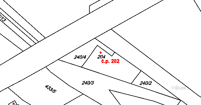 Pouchov 202, Hradec Králové na parcele st. 204 v KÚ Pouchov, Katastrální mapa