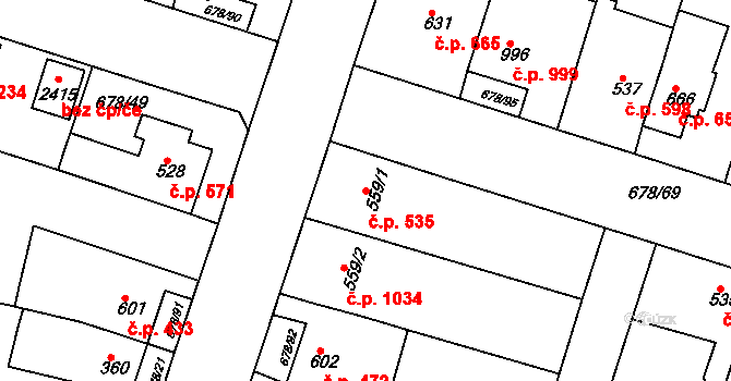 Rosice 535 na parcele st. 559/1 v KÚ Rosice u Brna, Katastrální mapa