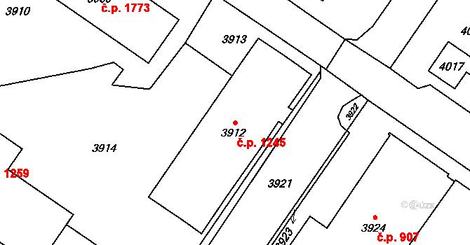 Vsetín 1245 na parcele st. 3912 v KÚ Vsetín, Katastrální mapa