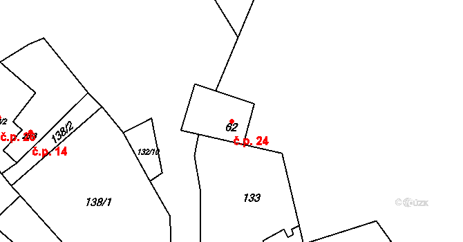 Drštěkryje 24, Samšina na parcele st. 62 v KÚ Drštěkryje, Katastrální mapa