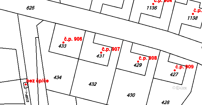 Šumbark 907, Havířov na parcele st. 431 v KÚ Šumbark, Katastrální mapa