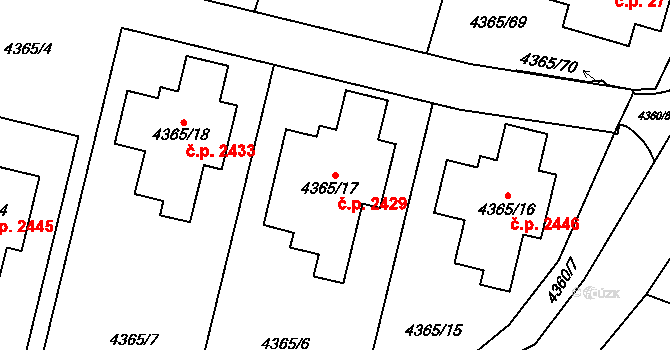 Horní Počernice 2429, Praha na parcele st. 4365/17 v KÚ Horní Počernice, Katastrální mapa