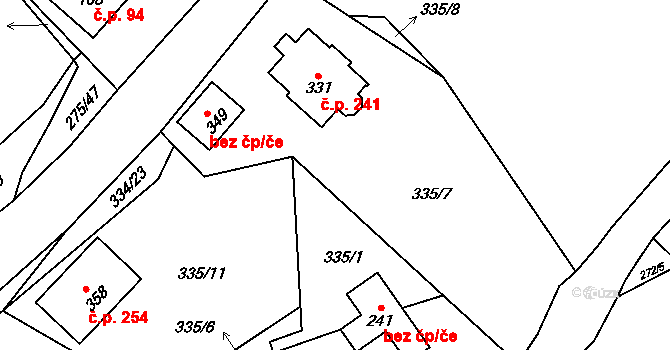Úholičky 241 na parcele st. 331 v KÚ Úholičky, Katastrální mapa