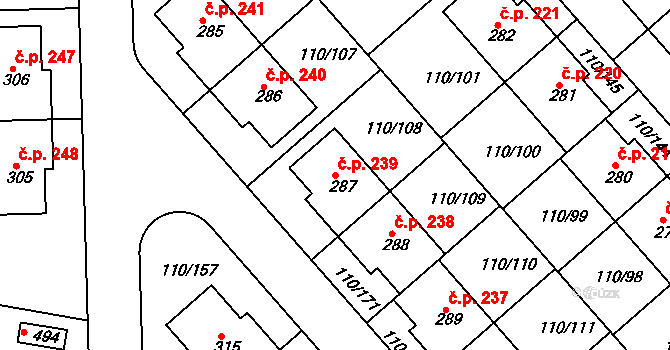 Mratín 239 na parcele st. 287 v KÚ Mratín, Katastrální mapa