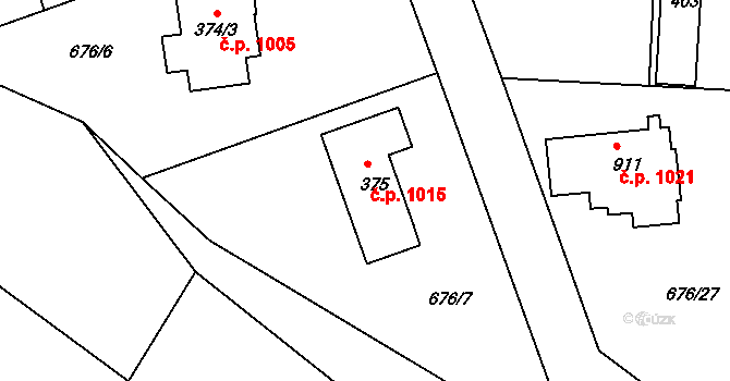Kamenice 1015 na parcele st. 375 v KÚ Těptín, Katastrální mapa
