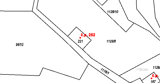 Klení 252, Benešov nad Černou na parcele st. 221 v KÚ Klení, Katastrální mapa