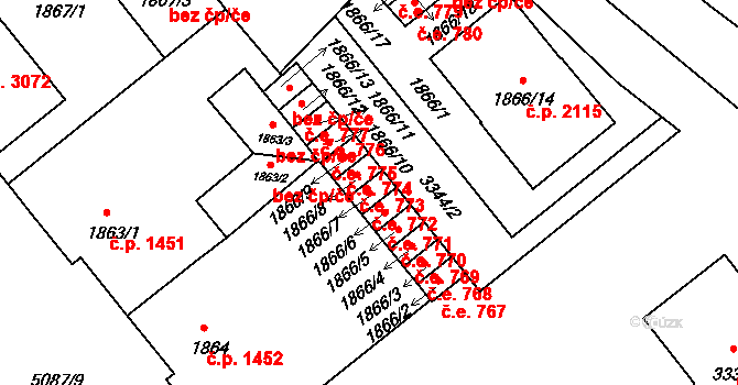 Louny 772 na parcele st. 1866/7 v KÚ Louny, Katastrální mapa