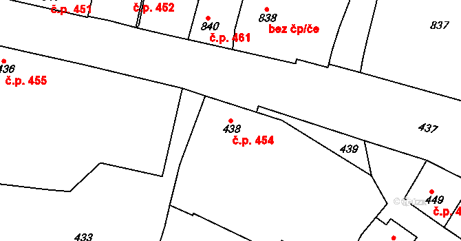 Jemnice 454 na parcele st. 438 v KÚ Jemnice, Katastrální mapa